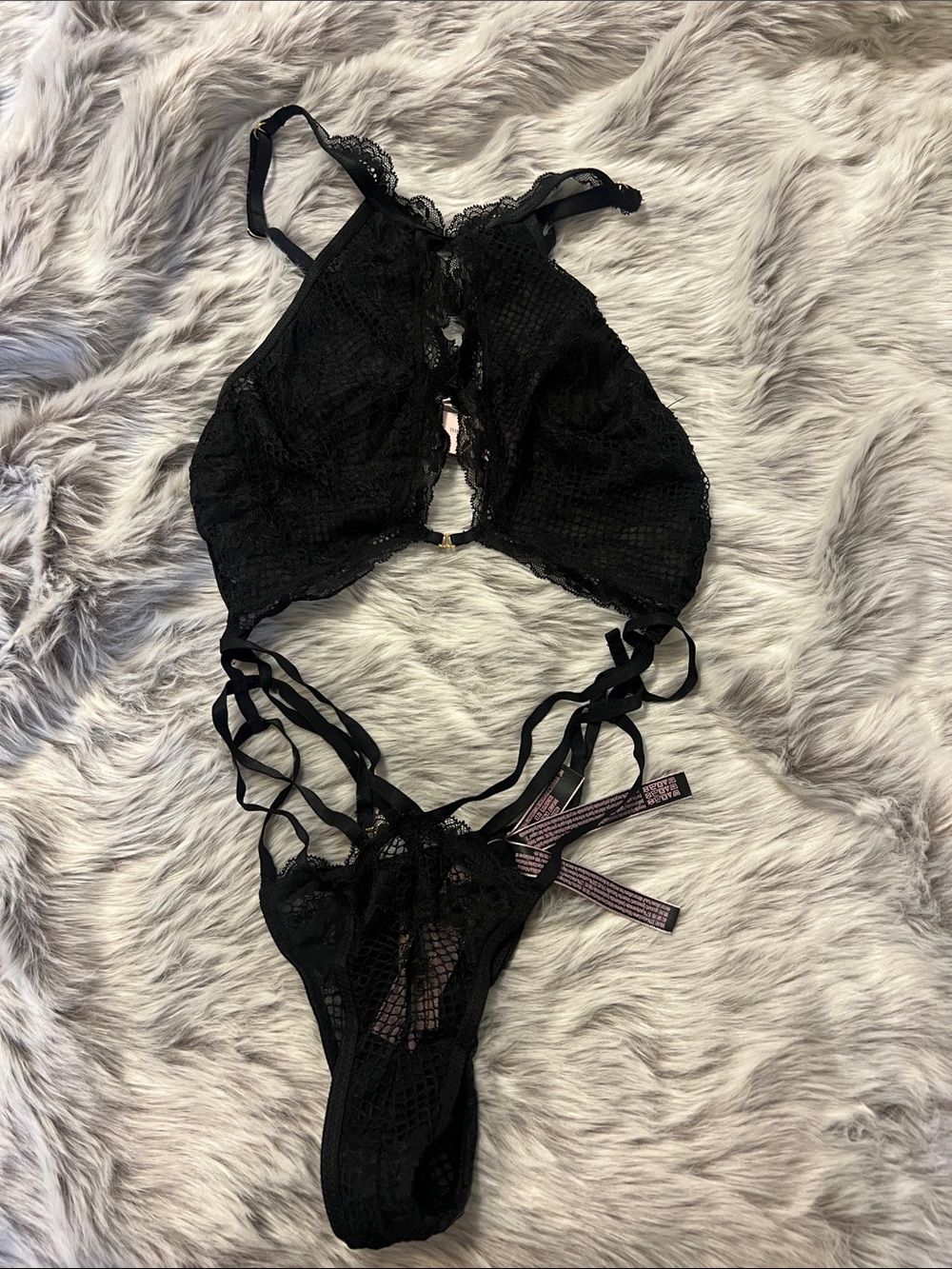 Victoria’s Secret Black Lace Strappy Bodysuit Teddy